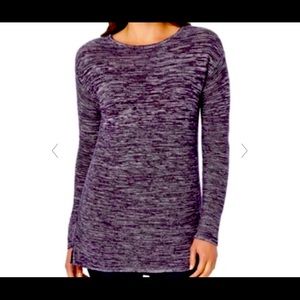 Ellen Tracy Marled Knit Tunic Crew Neck Sweater in Bordeaux and Ivory